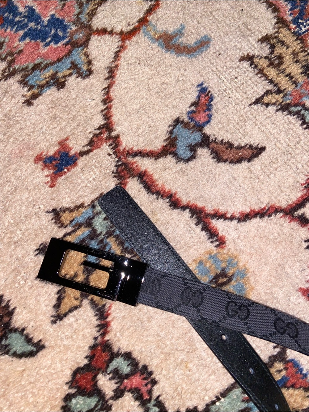 Gucci Black Logo Monogram Belt with Glossy Black Buckle